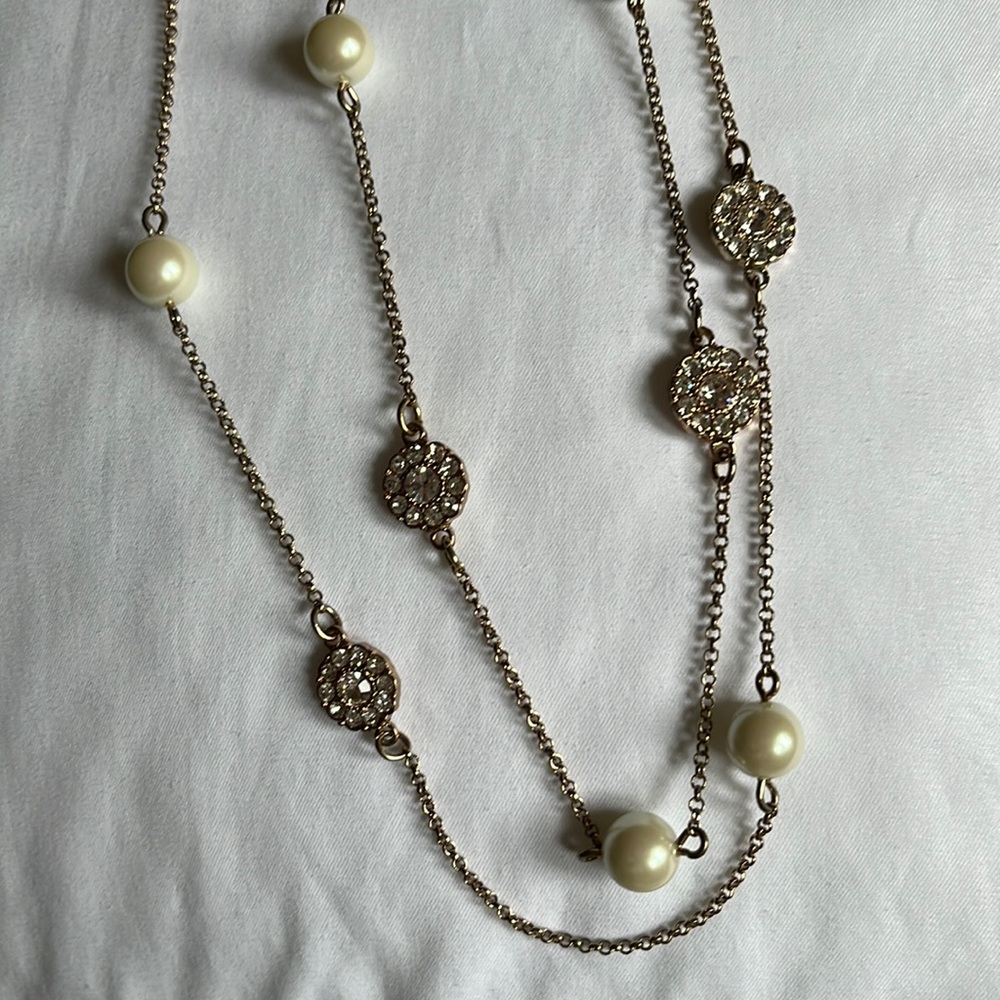 NWOT Talbots Pearl and Crystal Gold Necklace
